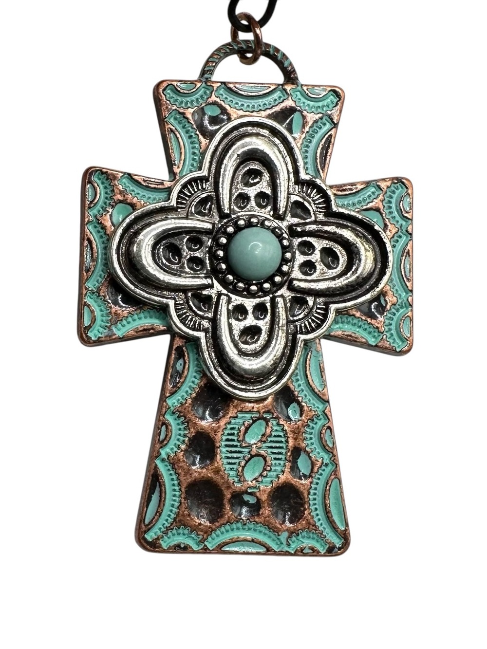 Western Cowgirl Cross Pendant Blue & Copper Colored Biker Hippie Peasant NWT